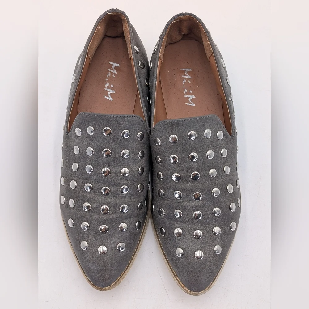 Anthropologie Mi.iM Scottie Women's Size 6 Silver-Studded Grey / Silver Loafers